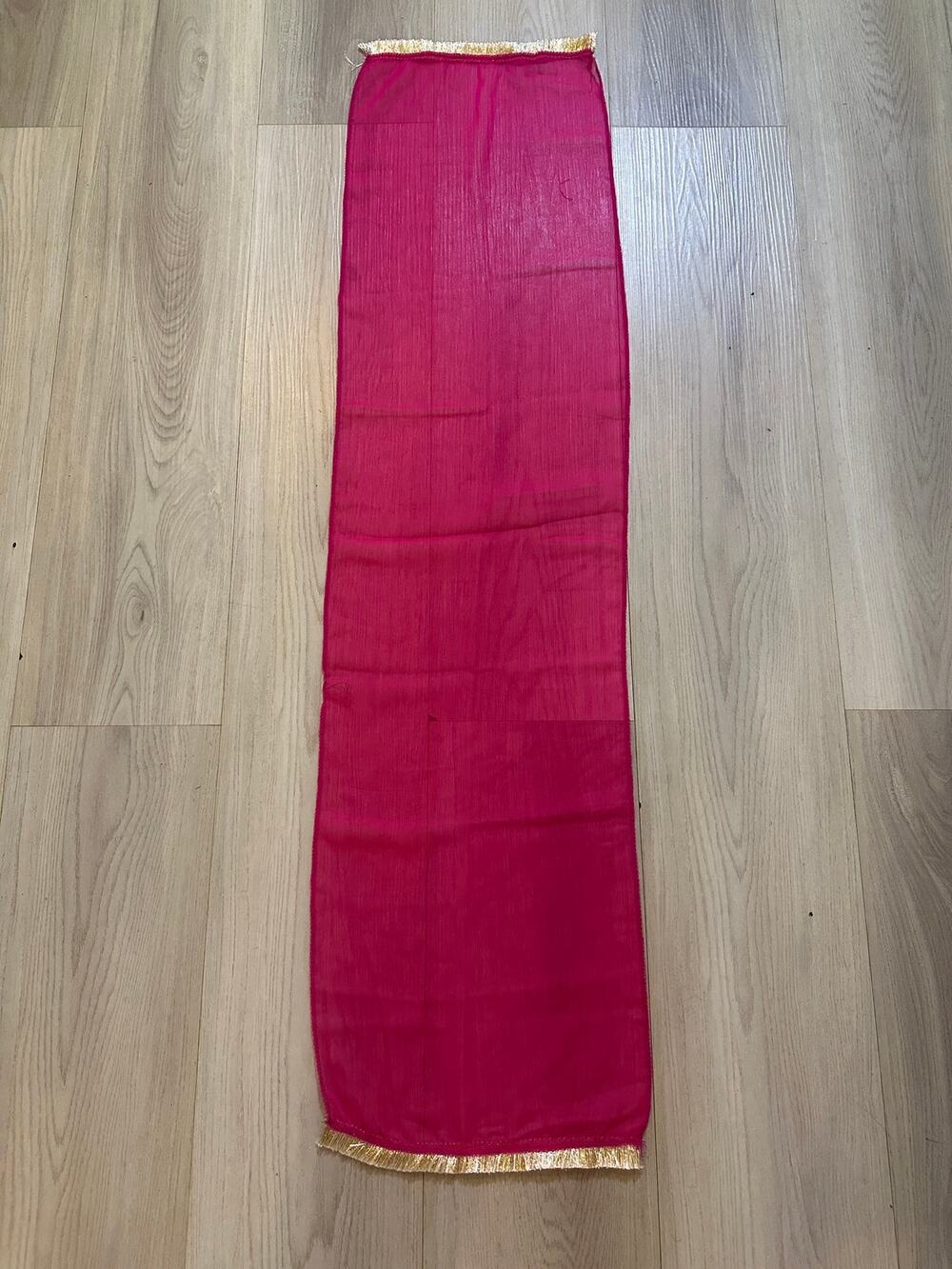 Hot Pink Sheer Organza Dupatta Scarf Gold Metallic Fringe Trim